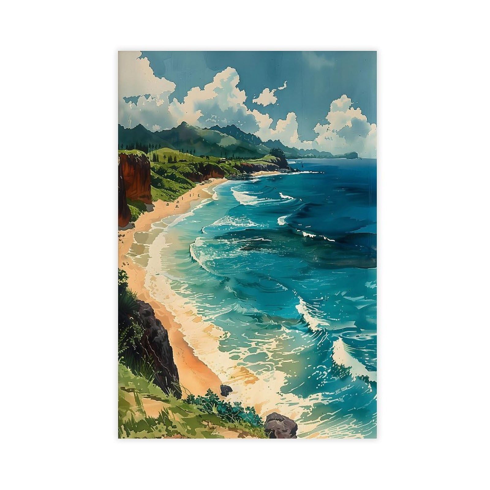 Amazon.com: ZJLAMZ Maui Watercolor Painting Hawaii Wall Art Maui